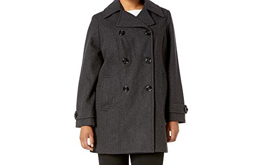Anne Klein womens Classic Double-breasted Pea Coat, Charcoal, Large US