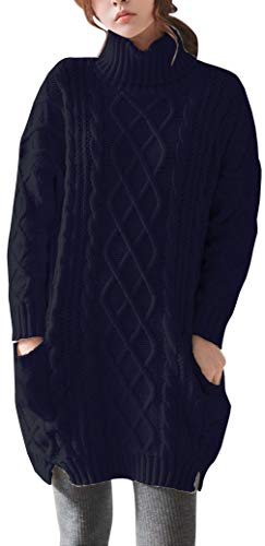 LINY XIN महिला कश्मीरी बुना हुआ टर्टलनेक लंबी आस्तीन शीतकालीन ऊन स्वेटर लंबी स्वेटर कपड़े सबसे ऊपर (एम, नौसेना)