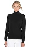 JENNIE LIU Women's 100% Pure Cashmere Long Sleeve Pullover Turtleneck Sweater (S, Black)