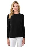 JENNIE LIU Women's 100% Pure Cashmere Long Sleeve Crew Neck Sweater (Black,Medium)