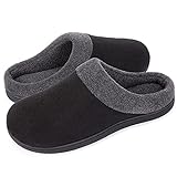 HomeIdeas Men's House Woolen Fabric Memory Foam Slippers, Cozy Bedroom Indoor/Outdoor Slip on Shoes with Durable Rubber Sole (Size 11-12 D(M) US,...