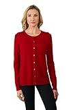 JENNIE LIU Women's 100% Cashmere Button Front Long Sleeve Crewneck Cardigan Sweater (XL, RED)