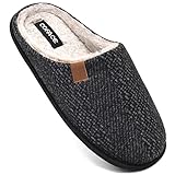 COFACE Mens Black Woolen Cozy Memory Foam scuff Slippers Slip On Warm House Shoes Indoor/Outdoor With Best Arch Surpport