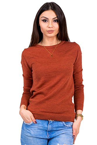 KNITTONS Women's 100% Merino Wool Sweater Midweight Crew Neck Cashmere Soft Pullover Top (Medium, Orange)