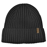 OUTDOOR SHAPING Merino Wool Beanie for Men & Women, Unisex Daily Cuffed Plain Knit Hat, Soft Warm Winter Hat, Black, One Size