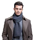 RIONA Men's 100% Australian Merino Wool Scarf Knitted Soft Warm Neckwear with Gift Box(Grey)