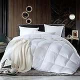 Luxurious Full/Queen Size Goose Down Feather Fiber Comforter Duvet Insert, Ultra-Soft 100% Cotton Cover, 60 oz. Fill Weight, All-Season White Solid...