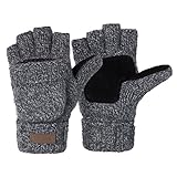 ViGrace Winter Knitted Convertible Fingerless Gloves Wool Mittens Warm Mitten Glove for Women and Men