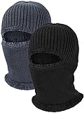 SATINIOR 2 Pieces Winter Warm Knitted Balaclava Neck Warmer Hat Fleece Lined Ski Mask Windproof Face Mask for Outdoor Sports (Black, Grey)