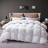 L LOVSOUL White Pinch Pleat Goose Down Comforter Queen Size,All Season Fluffy Down Duvet Insert,52 Oz Medium Weight for Bedding Duvet with Corner...