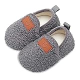 Scurtain Kids Toddler Slippers Socks Artificial Woolen Slippers for Boys Girls Baby with Non-Slip Rubber Sole 2025 Grey 5.5-6 Toddler