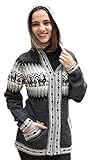 लिटिल लामास हुडेड अल्पाका वूल बुना हुआ जैकेट हुडी स्वेटर (बड़ा, ग्रे)