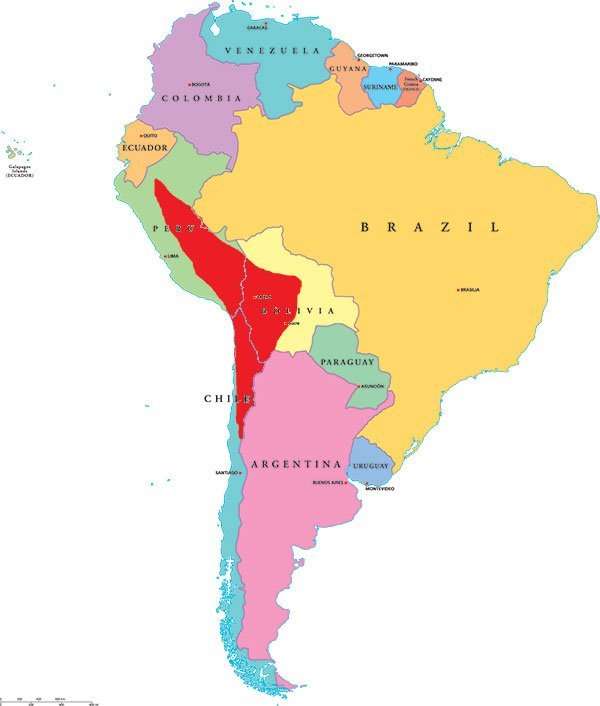 Distribution area map of the vicuna