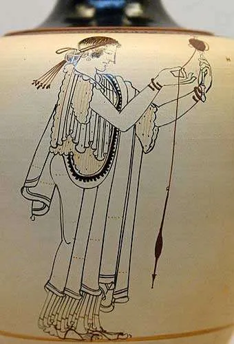 Historical Drawing on Vase -Woman Spinning