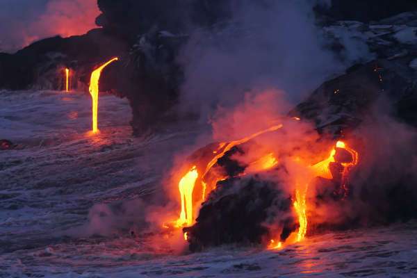 Lava from Kilauea Iki hitting the ocean