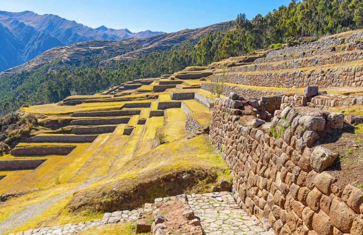 Inca ruin of Chinchero with its terraces used for agriculture fields