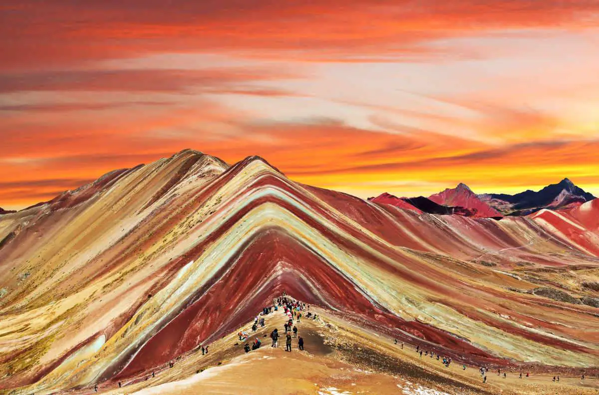 Rainbow mountain Peruvian Andes mountains Peru sunset