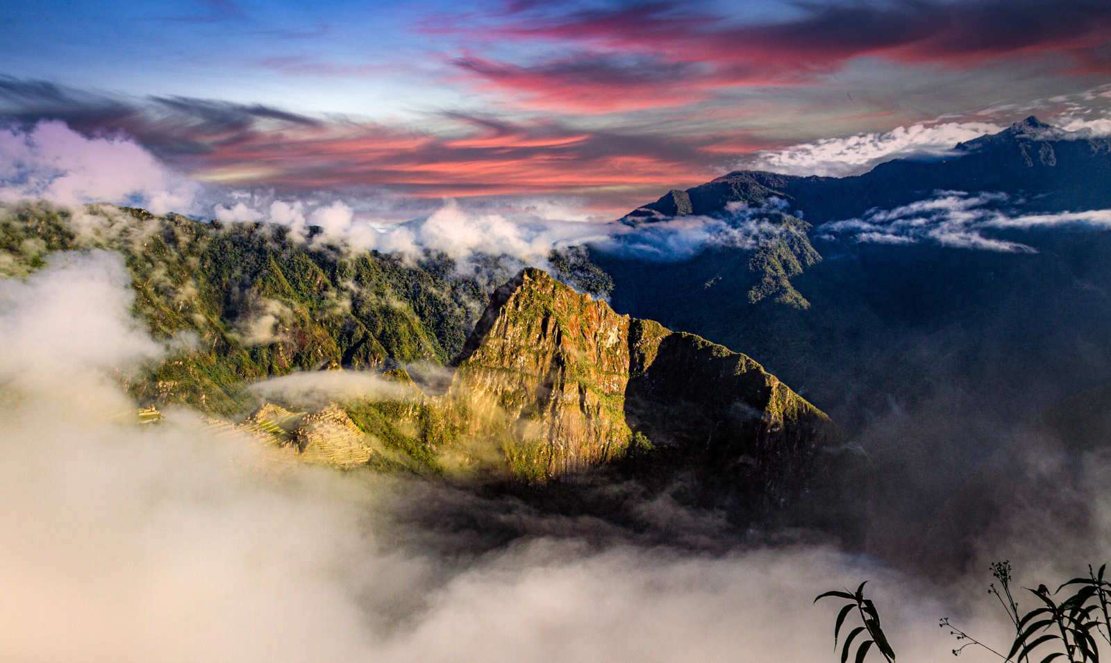Vilcanota Valley view - Wayna Picchu and Machu Picchu at Sunrise