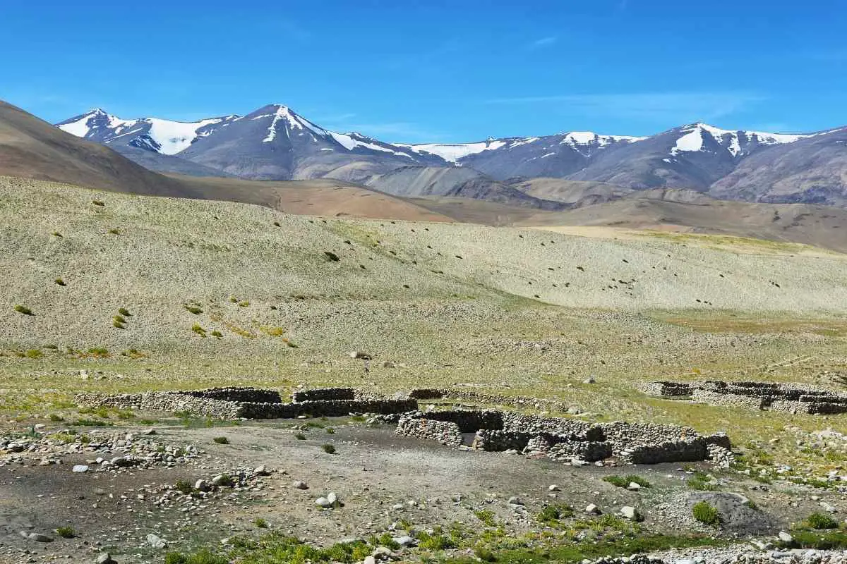 Landscape view of mountains and nomadic plots