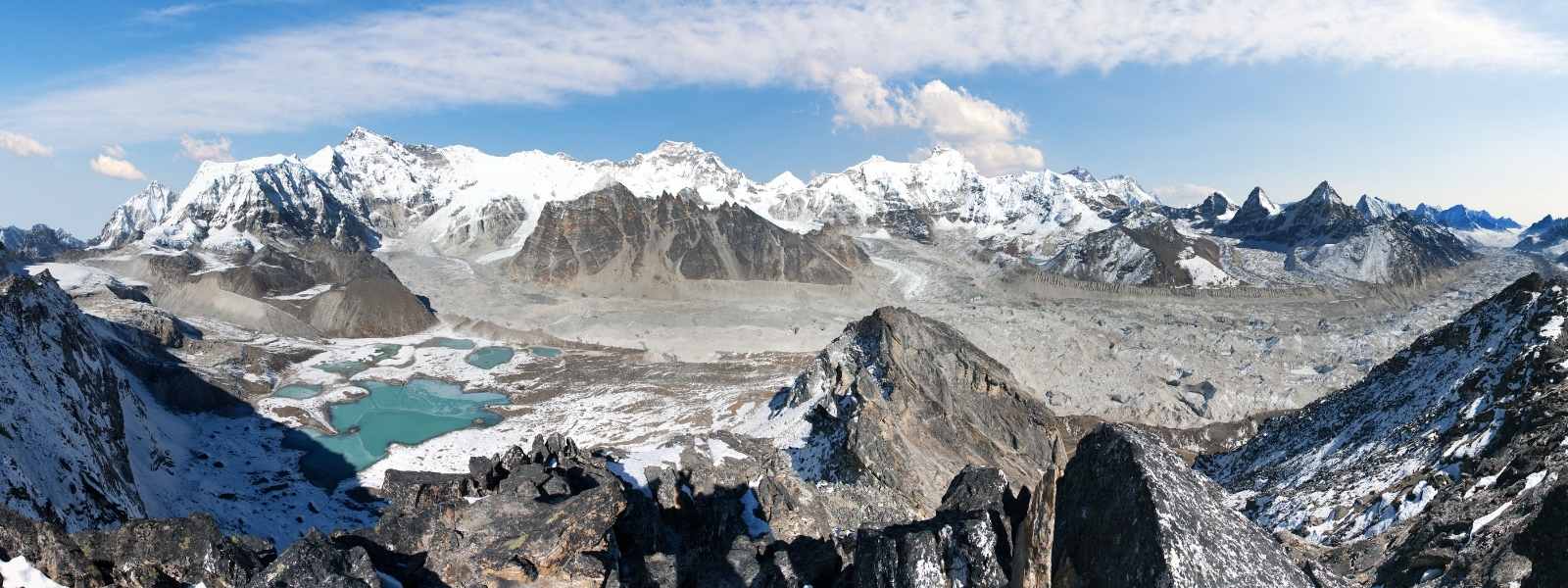 पिघलने वाले ग्लेशियर - माउंट चो ओयू, हिमालय
