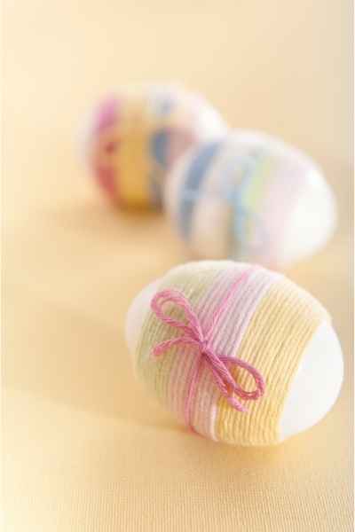 Striped yarn wrapped Easter eggs