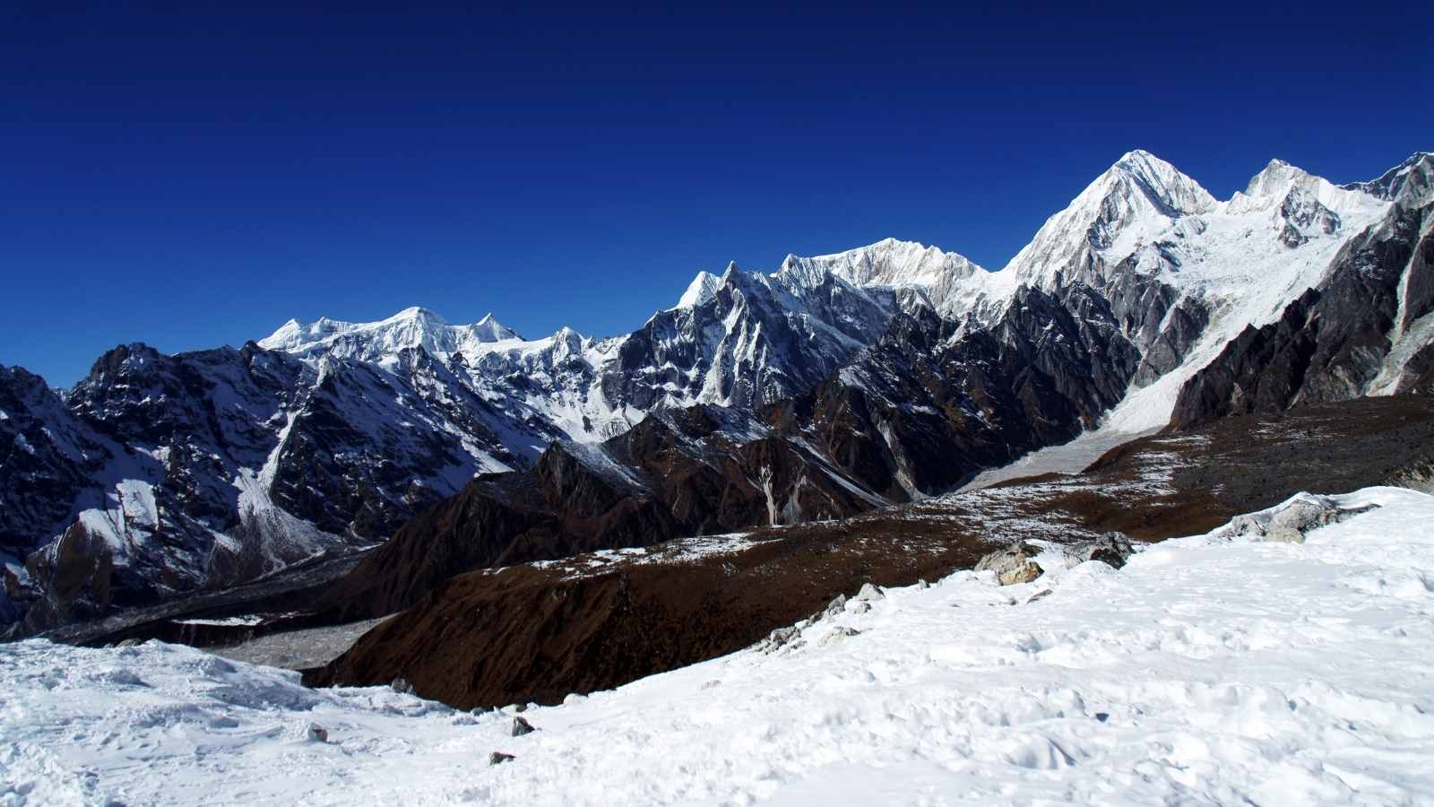 View from the pass Larkya La, Himalayas, Nepal