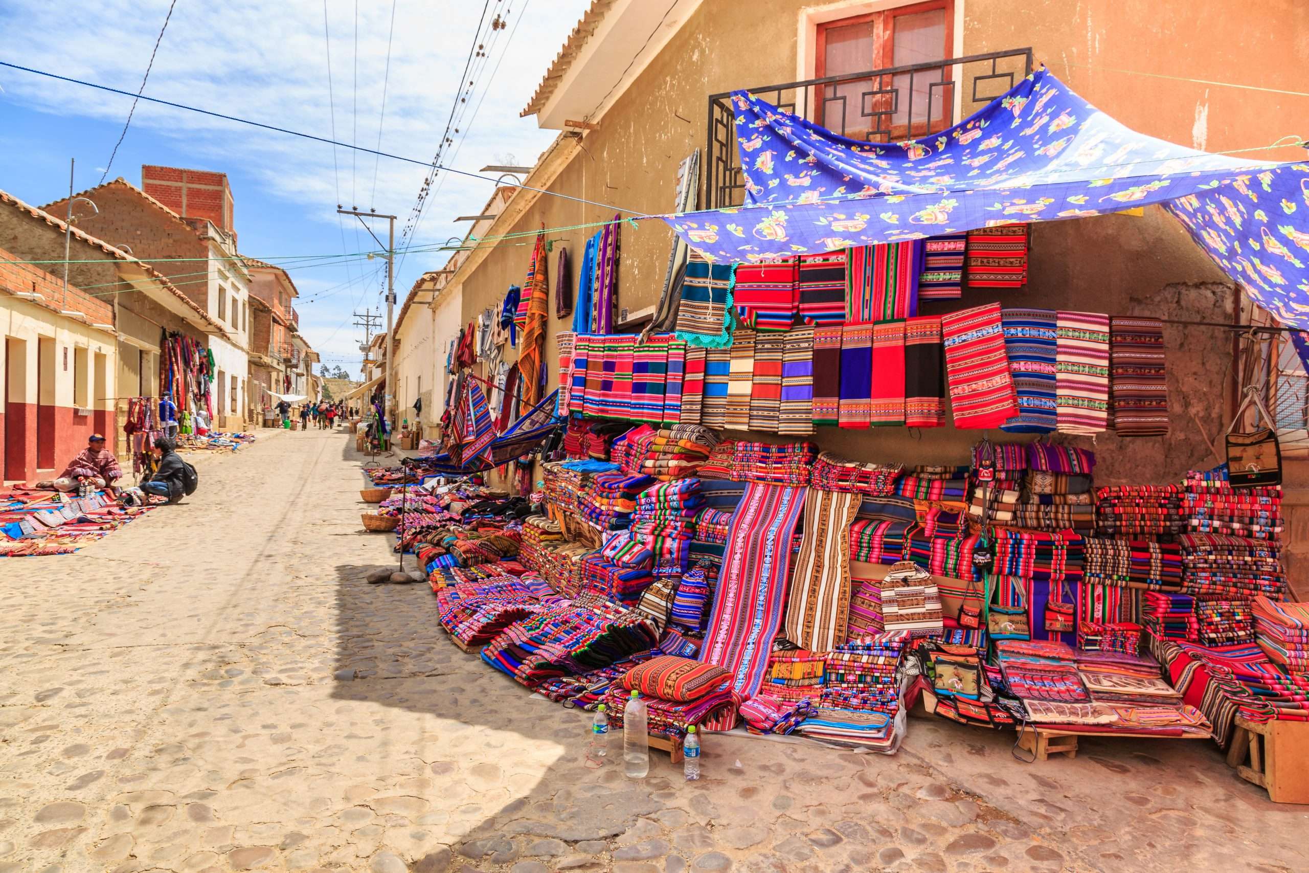 Colorful Alpaca clothes at a Tarabuco traditional market, Bolivia