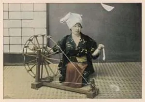 Spinning Wool Japan. Date: circa 1900