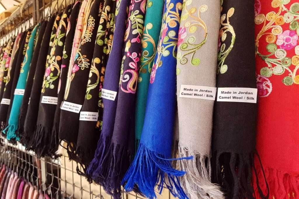 Colorful scarves made of camel wool and silk